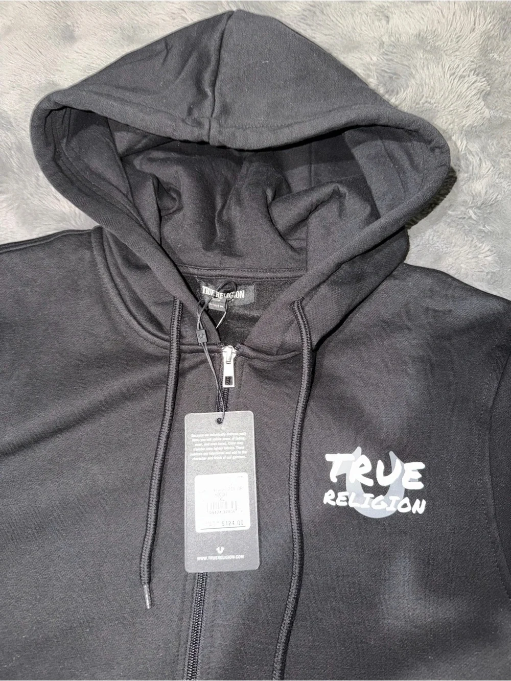 True Religion Black Full-Zip Hoodie Jacket with Logo